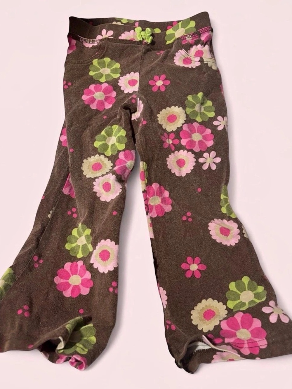 Vintage Carter's Floral Flare Pants Brown & Pink Girls 3T